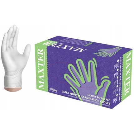 Maxter Unisex Disposable Powdered Latex Gloves Size M - 100 Pcs