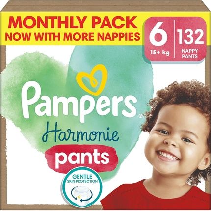 Pampers Harmonie Nappy Pants Size 6 132 Nappies 15Kg+ 360Deg Fit & Soft Outer Cover With Premium Cotton Nappy Pants Size 6 Size 6
