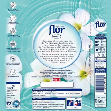 Flower Nenuco Concentrated Fabric Softener For Clothes Hypoallergenic 1035Ml