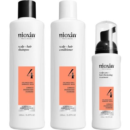 Nioxin Scalp + Hair Kit System 4 Hair Care For Damaged, Visibly Thinning Hair Shampoo, Conditioner & Scalp Treatment - Trial Set