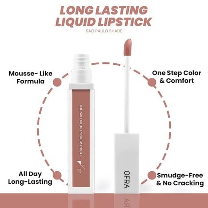 Ofra Cosmetics Sao Paulo Long Lasting Liquid Lipstick Neutral Peach Nude Lightweight Velvet Matte Lip Makeup With Vitamin A And Antioxidants 8G Tube - Image 3