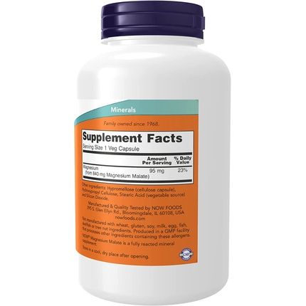 Now Magnesium Malate Caps Nervous System Support 180 Veg Capsules