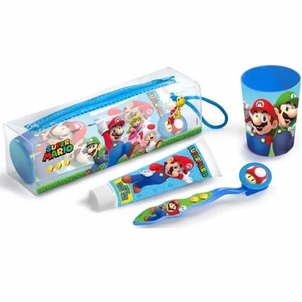 Super Mario Dental Travel Kit Toothbrush Toothpaste And Beaker In A Convenient Toilet Bag