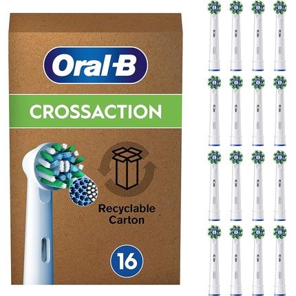 Oral-B Pro Cross Action Electric Toothbrush Head X-Shape And Angled Bristles Pack Of 16 Toothbrush Heads White