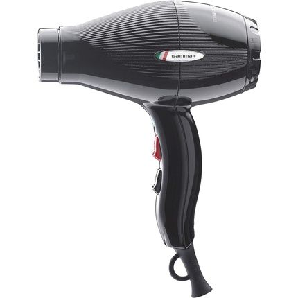 Gammapiu Professional Hair Dryer Ion Ceramic With Ion Generator 3 Speeds Silver Coated Grill 2000-2300W Italian Plug Black
