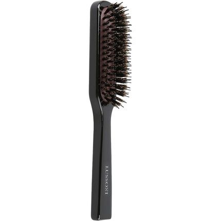Tb Tools For Beauty T4B Lussoni Wood Detangling Slim Hairbrush With Natural Boar And Nylon Bristles For Short To Medium Length Hair Black With Antistatic Properties