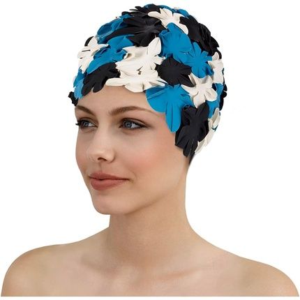 Fashy Women Rubber Petal Cap Black White Blue One Size