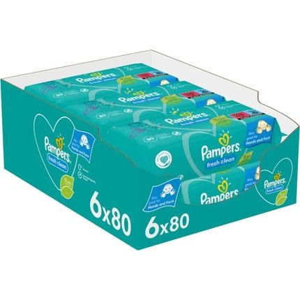 Pampers Fresh Clean Xxl Wet Wipes For Sensitive Skin - 6X80 Pieces