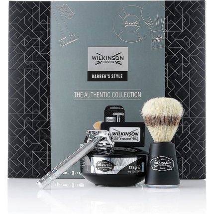 Wilkinson Sword Barber'S Style For Men Authentic Collection Double Edge Razor With 5 Blades Shave Brush And Soap Bowl