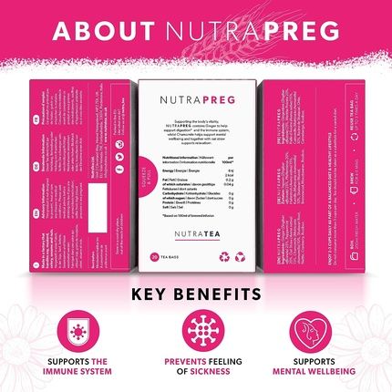 Nutrapreg Pregnancy Tea Morning Sickness Tea - Helps Ease Nausea And Supports Mothers Wellbeing - Includes Ginger, Peppermint And Chamomile - 20 Enveloped Tea Bags