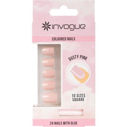 Invogue Dusty Pink Square Nails 24 Pieces