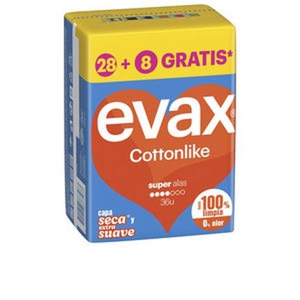Evax Cottonlike Super Wings Pads 36 Count