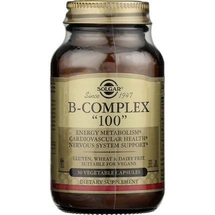 Solgar B-Complex 100 Vegetable Capsules - Heart Health Nervous System Support Energy Metabolism - Non Gmo Vegan Gluten Free Dairy Free Kosher Halal - 50 Servings