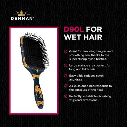Denman Tangle Tamer Ultra Detangling Paddle Brush For Curly Hair And Black Natural Hair D90L Tiger Print - Image 3