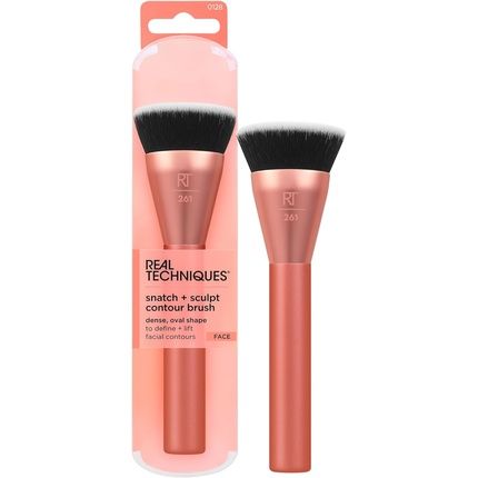 Real Techniques Snatch + Sculpt Contour Makeup Brush For Liquid & Cream Contour & Bronzer Flat Top & Oval Head Blending & Buffing Dense Synthetic Bristles Vegan & Cruelty Free