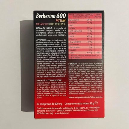 Dietalinea Berberine 600 Fat Slim Food Supplement 60 Tablets - Image 3