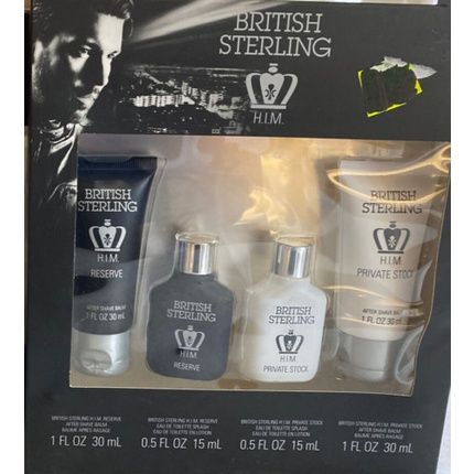 Dana British Sterling Him Private Stock 4 Pc Gift Set Splash After Shave Balm
