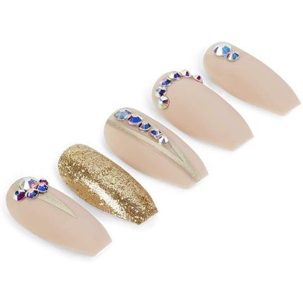 Ardell Nail Addict Nude Jeweled Press On Nails With Glue And File - 24 Artificial Glitter Nails For Beautiful Fingernails - Long Tips - Image 3