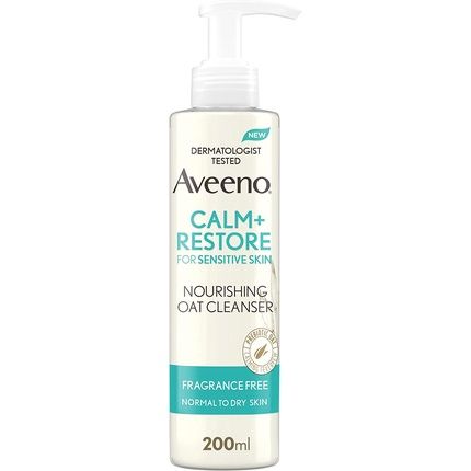 Aveeno Face Calm + Restore Nourishing Oat Cleanser For Sensitive Skin With Calming Feverfew And Restoring Prebiotic Oat 200Ml - Nourishing Cleanser
