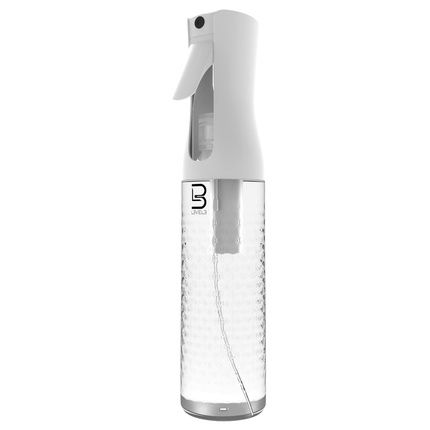 L3Vel3 Beveled Spray Bottle Distributes Water Evenly Covers Large Areas Produces Powerful Continuous Mist Easy Comfortable To Hold Innovative Design White Clear 300Ml