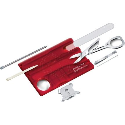 Victorinox Swiss Card Nail Care Swiss Made Pocket Tool Credit Card Size 13 Functions Nail File Scissors Red Transparent