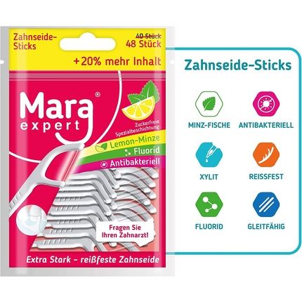 Mara Expert Dental Floss Sticks With Fluoride And Chlorhexidine Coating - Lemon Mint Ultra Glide 48 Sticks - Image 3