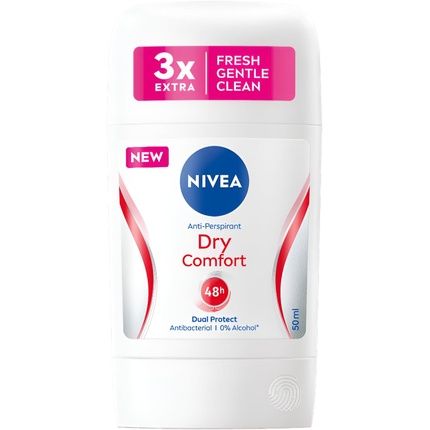 Nivea Stick Dry Comfort Delicate Reliable Dual-Action Formula Anti-Perspirant 48H Sweat Protection Patented Emulsion Technology Climate Friendly 50Ml