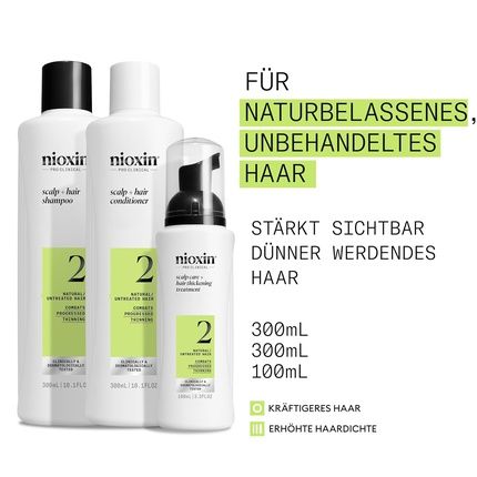Nioxin Scalp Hair Kit System 2 Hair Care For Natural, Visibly Thinning Hair Shampoo Conditioner Scalp Treatment 300Ml 300Ml 100Ml