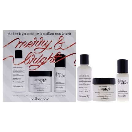 Philosophy The Best Is Yet To Come Holiday Set 3 Piece Gift Set With Exfoliating Facial Wash Bouncy Skin Serum And Linecorrecting Moisturizer