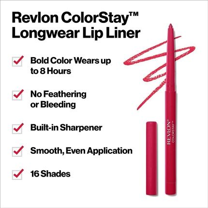 Revlon Colorstay Lip Liner Pencil With Built-In Sharpener Longwearing And Defined Rich Lip Colors 675 Red - Image 3