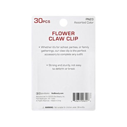 Red By Kiss 30 Pieces Kids Flower Claw Barrettes Self-Hinge Plastic Hair Clips - Image 3