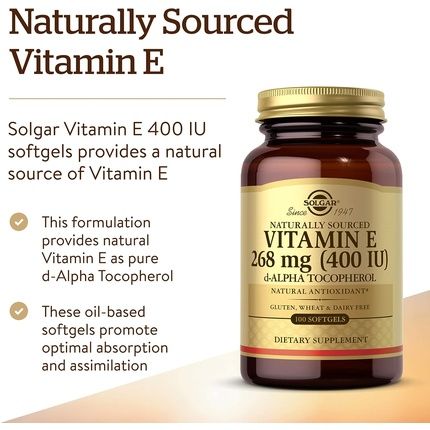 Solgar Natural Source Vitamin E 268Mg Softgels - Pack Of 100 - Protects Cells From Oxidative Stress - Immune System Support - Vegan And Gluten Free - Image 3