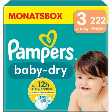 Pampers Baby-Dry Diapers Size 3 222 Count Up To 12 Hours Leak Protection