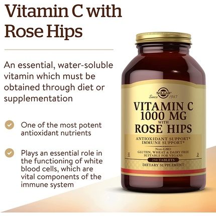 Solgar Vitamin C 1000mg with Rose Hips Tablets 250 Count - Image 3