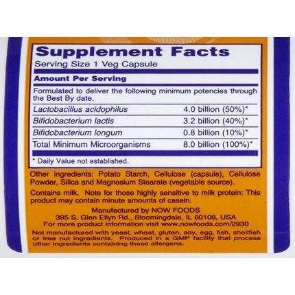 8 تريليون أسيدوفيلوس وبيفيدوس، 60 نباتي. كبسولات