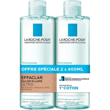 La Roche-Posay Effaclar Ultra Micellar Water For Oily Skin 400Ml - Pack Of 2