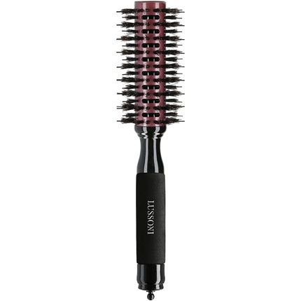 T4B Lussoni Round Wood Styling Hair Brush With Boar Bristles And Nylon Pins 28Mm Black