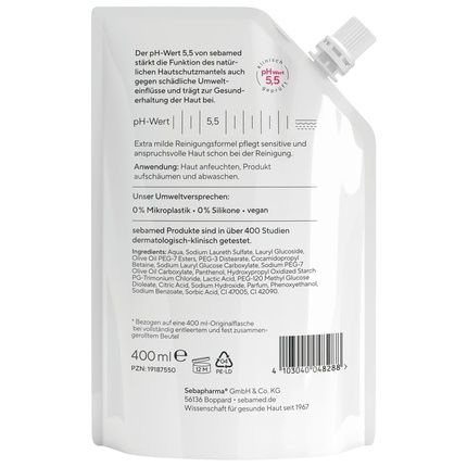 Sebamed Liquid Olive Wash Emulsion Refill Sachets With Olive And Panthenol