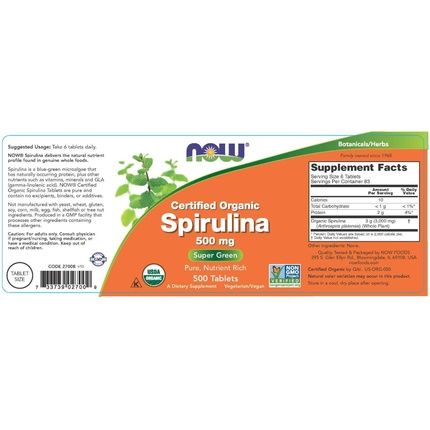 Now Nf Spirulina 500Mg 500 Tablets