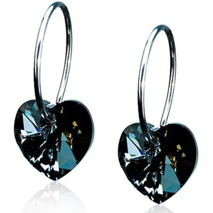 Blomdahl Hypoallergenic Natural Titanium Crystal Heart Pendant Earrings Black Diamond
