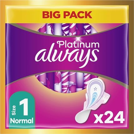 Always Platinum Normal Sanitary Towels With Wings 24 Pads Size 1 - Pack Of 24