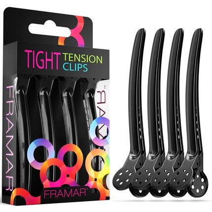 Framar Black Tight Tension Clips Set Of 4 Professional Hair Clips For Styling - Extra Tight And Durable