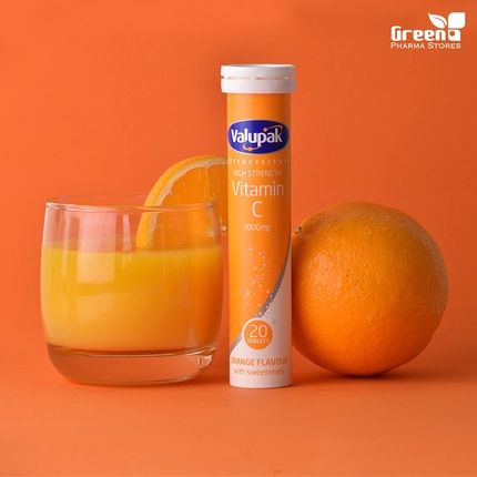 Valupak Effervescent Vitamin C Orange Flavour High Strength 1000Mg 20 Tablets
