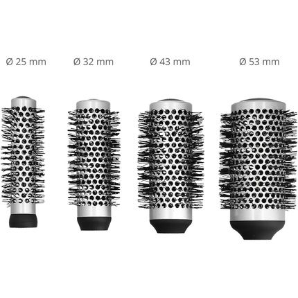 T4B Lussoni Professional Anti-Static Styling Brush Set With 4 Interchangeable Brush Heads, 4 Clips, Flexible Material - Black