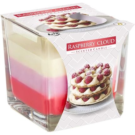 Tri Colour Scented Candle Square Glass Sweet Raspberry Cloud Scent 32 Hour Burn