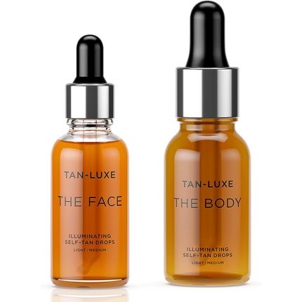 Tan Luxe Fake Tan Drops Set For Face And Body Light/Medium - Cruelty Free And Vegan