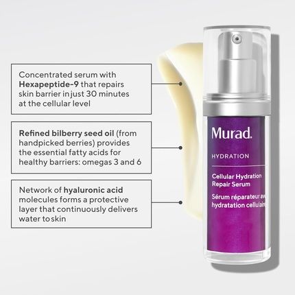 Murad Cellular Hydration Barrier Repair Serum Hydrating Face Serum Repairs Lipid-Depleted Skin Barrier Hexapeptide-9 Bilberry And Hyaluronic Acid Delivers Stronger Healthier Skin 1 Fl Oz 1 Ounce