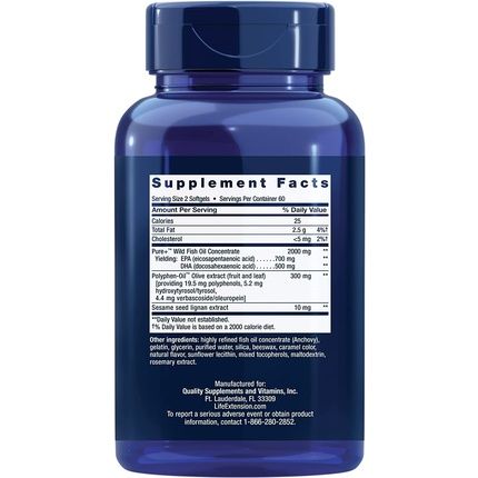 Life Extension Super Omega-3 Epa/Dha With Sesame Lignans And Olive Extract 120 Softgels