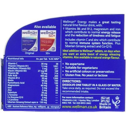 Vitabiotics Wellman Energy Lime Effervescent Tablets 10