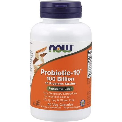 Now Probiotic-10 100 Billion With 10 Probiotic Strains 60 Veg Capsules